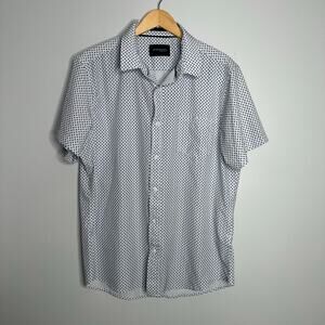 JACHS New York‎ Men's Blue Printed Short Sleeve Performance Button Up Size L